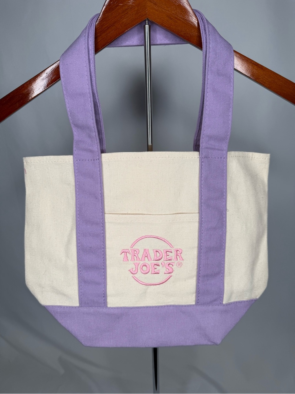 NWT Trader Joe's Mini Canvas Tote in Lavender, Pink, and Cream - Picture 2 of 2